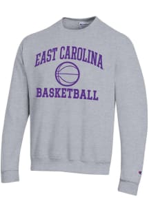 Champion East Carolina Pirates Mens Grey Basketball Powerblend Long Sleeve Crew Sweatshirt