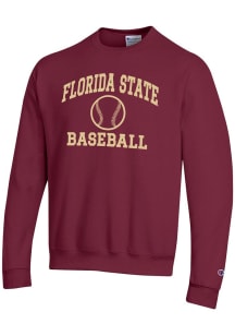 Champion Florida State Seminoles Mens Red Baseball Powerblend Long Sleeve Crew Sweatshirt