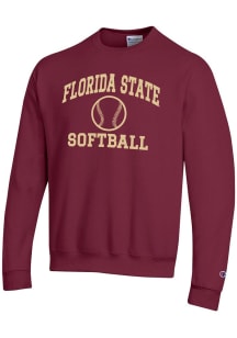 Champion Florida State Seminoles Mens Red Softball Powerblend Long Sleeve Crew Sweatshirt