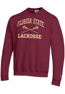Champion Florida State Seminoles Mens Red Lacrosse Powerblend Long Sleeve Crew Sweatshirt