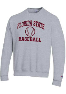 Champion Florida State Seminoles Mens Grey Baseball Powerblend Long Sleeve Crew Sweatshirt