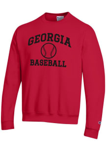 Champion Georgia Bulldogs Mens Red Baseball Powerblend Long Sleeve Crew Sweatshirt