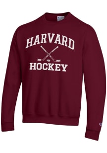 Champion Harvard Crimson Mens Maroon Hockey Powerblend Long Sleeve Crew Sweatshirt