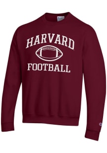 Champion Harvard Crimson Mens Maroon Football Football Powerblend Long Sleeve Crew Sweatshirt