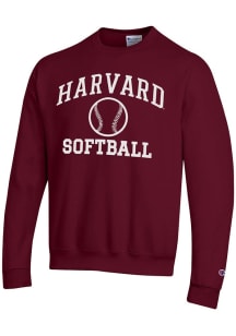 Champion Harvard Crimson Mens Maroon Softball Powerblend Long Sleeve Crew Sweatshirt