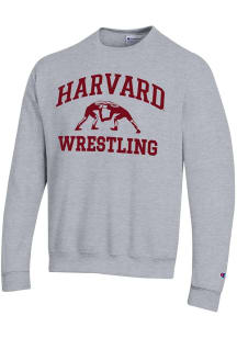 Champion Harvard Crimson Mens Grey Wrestling Powerblend Long Sleeve Crew Sweatshirt