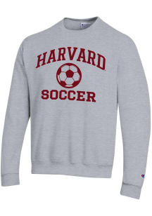 Champion Harvard Crimson Mens Grey Soccer Powerblend Long Sleeve Crew Sweatshirt