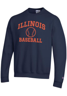 Champion Illinois Fighting Illini Mens Navy Blue Baseball Powerblend Long Sleeve Crew Sweatshirt