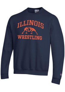 Champion Illinois Fighting Illini Mens Navy Blue Wrestling Powerblend Long Sleeve Crew Sweatshirt