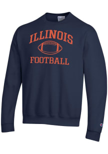Champion Illinois Fighting Illini Mens Navy Blue Football Football Powerblend Long Sleeve Crew Swe..