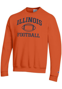 Champion Illinois Fighting Illini Mens Orange Football Football Powerblend Long Sleeve Crew Sweats..