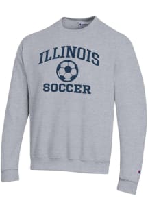 Champion Illinois Fighting Illini Mens Grey Soccer Powerblend Long Sleeve Crew Sweatshirt