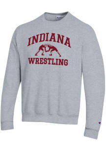 Champion Indiana Hoosiers Mens Grey Wrestling Powerblend Long Sleeve Crew Sweatshirt