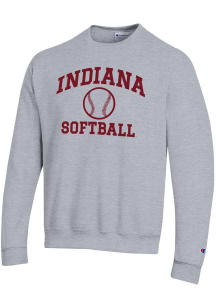 Champion Indiana Hoosiers Mens Grey Softball Powerblend Long Sleeve Crew Sweatshirt