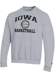 Champion Iowa Hawkeyes Mens Grey Basketball Powerblend Long Sleeve Crew Sweatshirt