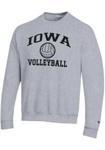 Champion Iowa Hawkeyes Mens Grey Volleyball Powerblend Long Sleeve Crew Sweatshirt
