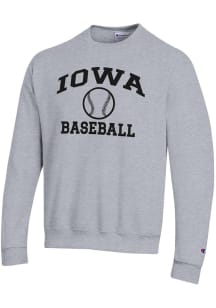 Champion Iowa Hawkeyes Mens Grey Baseball Powerblend Long Sleeve Crew Sweatshirt