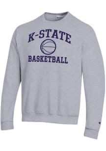 Champion K-State Wildcats Mens Grey Basketball Powerblend Long Sleeve Crew Sweatshirt
