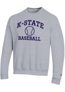 Champion K-State Wildcats Mens Grey Baseball Powerblend Long Sleeve Crew Sweatshirt