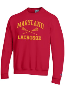 Champion Maryland Terrapins Mens Red Lacrosse Powerblend Long Sleeve Crew Sweatshirt