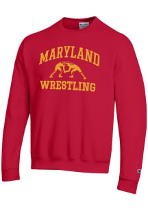 Champion Maryland Terrapins Mens Red Wrestling Powerblend Long Sleeve Crew Sweatshirt