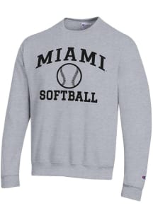 Champion Miami RedHawks Mens Grey Softball Powerblend Long Sleeve Crew Sweatshirt
