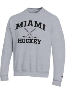 Champion Miami RedHawks Mens Grey Hockey Powerblend Long Sleeve Crew Sweatshirt