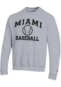Champion Miami RedHawks Mens Grey Baseball Powerblend Long Sleeve Crew Sweatshirt