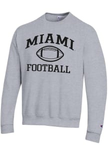 Champion Miami RedHawks Mens Grey Football Football Powerblend Long Sleeve Crew Sweatshirt