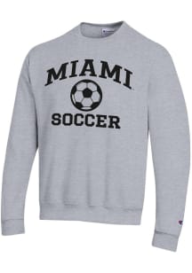 Champion Miami RedHawks Mens Grey Soccer Powerblend Long Sleeve Crew Sweatshirt