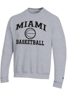 Champion Miami RedHawks Mens Grey Basketball Powerblend Long Sleeve Crew Sweatshirt