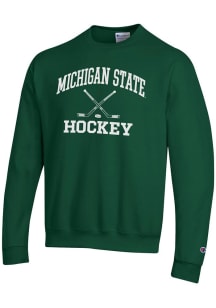 Champion Michigan State Spartans Mens Green Hockey Powerblend Long Sleeve Crew Sweatshirt