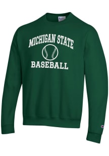 Champion Michigan State Spartans Mens Green Baseball Powerblend Long Sleeve Crew Sweatshirt
