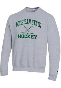 Champion Michigan State Spartans Mens Grey Hockey Powerblend Long Sleeve Crew Sweatshirt