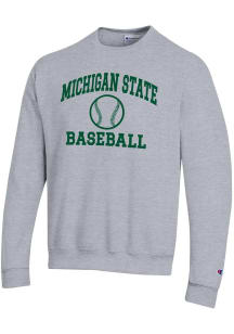 Champion Michigan State Spartans Mens Grey Baseball Powerblend Long Sleeve Crew Sweatshirt