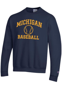 Champion Michigan Wolverines Mens Blue Baseball Powerblend Long Sleeve Crew Sweatshirt