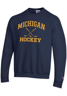 Champion Michigan Wolverines Mens Blue Hockey Powerblend Long Sleeve Crew Sweatshirt