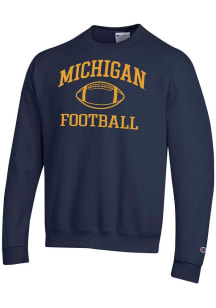 Champion Michigan Wolverines Mens Blue Football Football Powerblend Long Sleeve Crew Sweatshirt