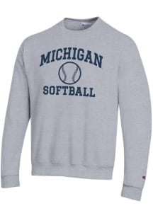 Champion Michigan Wolverines Mens Grey Softball Powerblend Long Sleeve Crew Sweatshirt