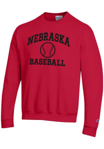 Champion Nebraska Cornhuskers Mens Red Baseball Powerblend Long Sleeve Crew Sweatshirt