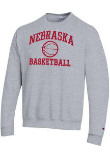 Champion Nebraska Cornhuskers Mens Grey Basketball Powerblend Long Sleeve Crew Sweatshirt