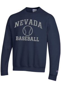 Champion Nevada Wolf Pack Mens Navy Blue Baseball Powerblend Long Sleeve Crew Sweatshirt