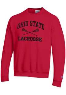 Champion Ohio State Buckeyes Mens Red Lacrosse Powerblend Long Sleeve Crew Sweatshirt