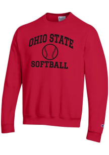Champion Ohio State Buckeyes Mens Red Softball Powerblend Long Sleeve Crew Sweatshirt