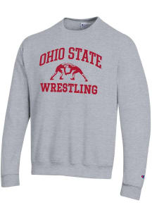 Champion Ohio State Buckeyes Mens Grey Wrestling Powerblend Long Sleeve Crew Sweatshirt