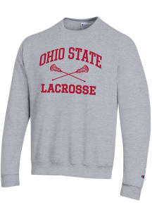 Champion Ohio State Buckeyes Mens Grey Lacrosse Powerblend Long Sleeve Crew Sweatshirt
