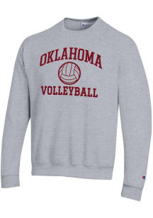 Champion Oklahoma Sooners Mens Grey Volleyball Powerblend Long Sleeve Crew Sweatshirt