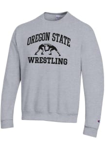 Champion Oregon State Beavers Mens Grey Wrestling Powerblend Long Sleeve Crew Sweatshirt