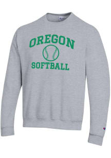 Champion Oregon Ducks Mens Grey Softball Powerblend Long Sleeve Crew Sweatshirt