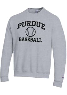 Champion Purdue Boilermakers Mens Grey Baseball Powerblend Long Sleeve Crew Sweatshirt